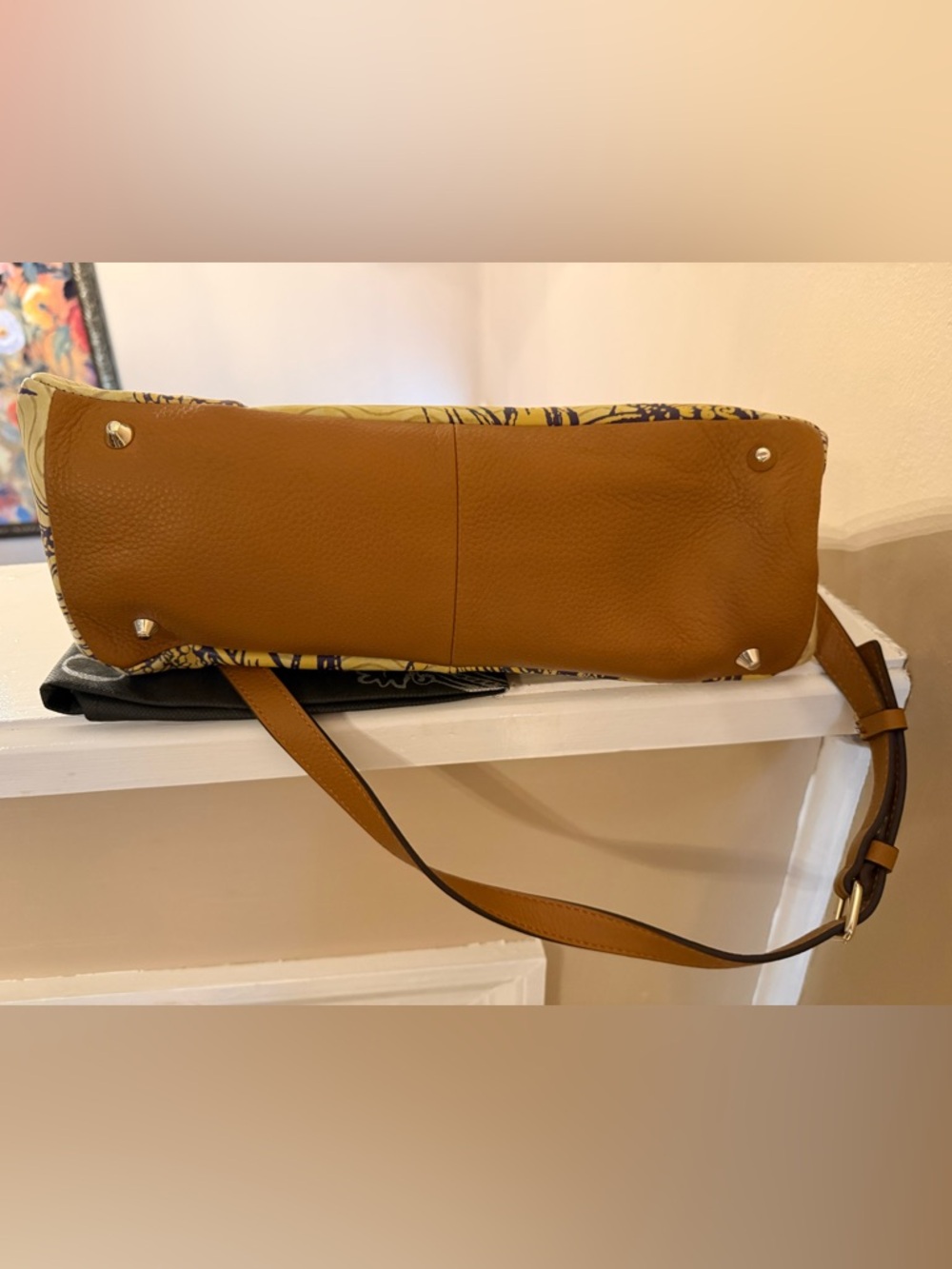 Vince Camuto Tania Convertible Leather Tote ~Tropical Yellow/Purple NWOT w/dusty - Picture 8 of 17